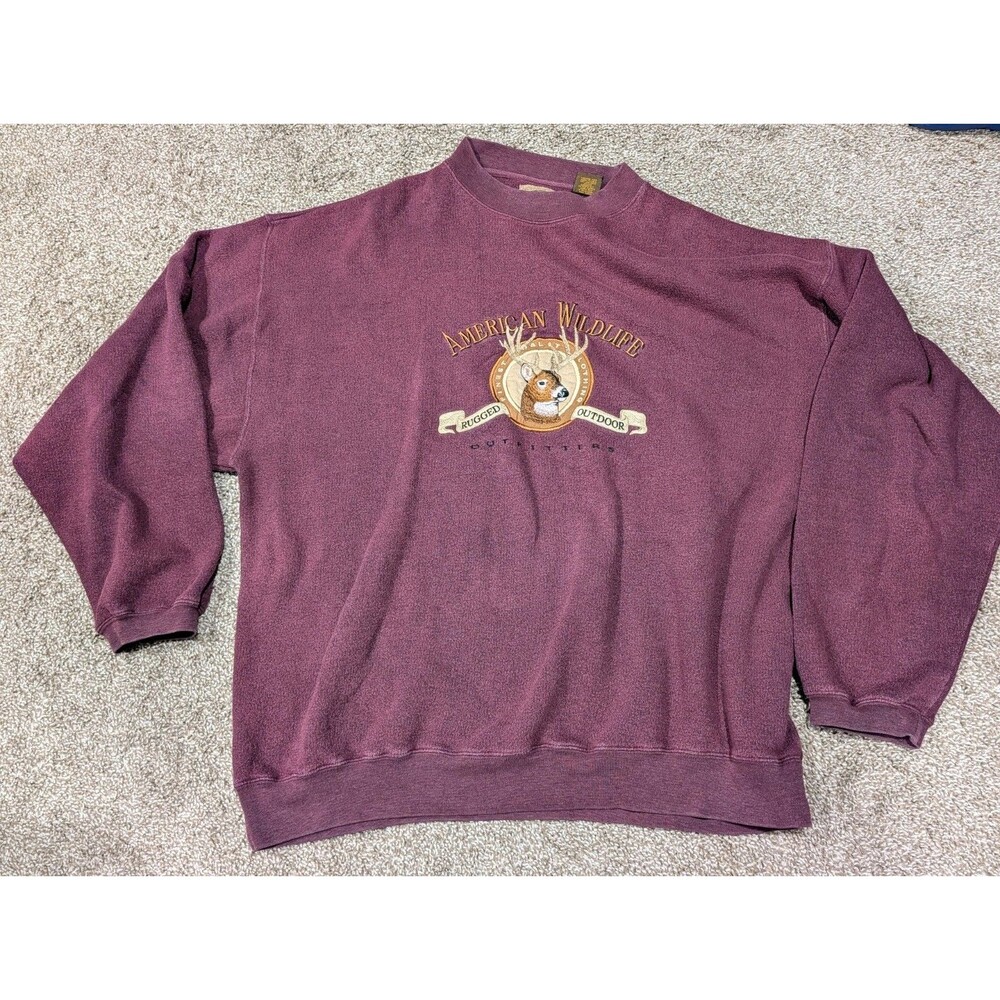 Vintage American Wildlife Men's PullOver Sweatshirt Size XL Deer Buck Maroon GUC